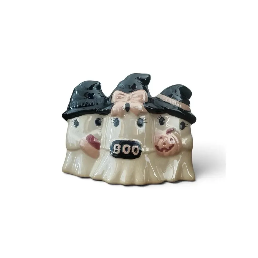 Little Village Transpac Pinkoween Ghost Trio with Witch Hats Napkin Holder